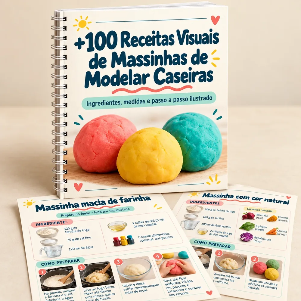 Mockup do kit +100 Receitas Visuais de Massinhas de Modelar Caseiras